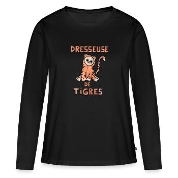 Dresseuse de tigres - T-shirt manches longues Premium bio Femme - noir - Devant - Julia (174cm)