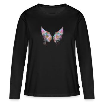ailes d’ange, ailes, colorées, ailes d’ange, fleurs - T-shirt manches longues Premium bio Femme - noir - Devant - Julia (174cm)