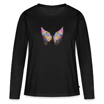 angelwings,flügel,bunt,engelsflügel,blumen - Frauen Premium Bio Langarmshirt - Schwarz - Vorne - Julia (174cm)