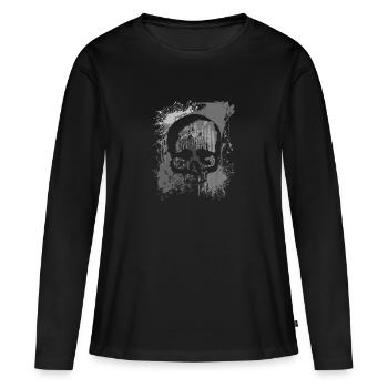 Crâne sur des taches de couleur | Taches de crâne - T-shirt manches longues Premium bio Femme - noir - Devant - Julia (174cm)