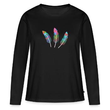 plumes, colorées, plumes, graffitis - T-shirt manches longues Premium bio Femme - noir - Devant - Julia (174cm)