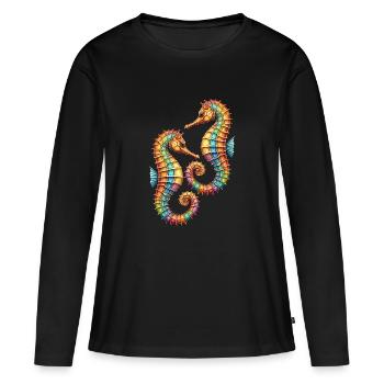 Deux jolis hippocampes décoratifs - T-shirt manches longues Premium bio Femme - noir - Devant - Julia (174cm)