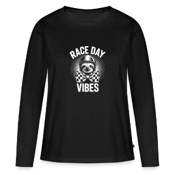 Ambiance du jour de la course paresseux - T-shirt manches longues Premium bio Femme - noir - Devant - Julia (174cm)