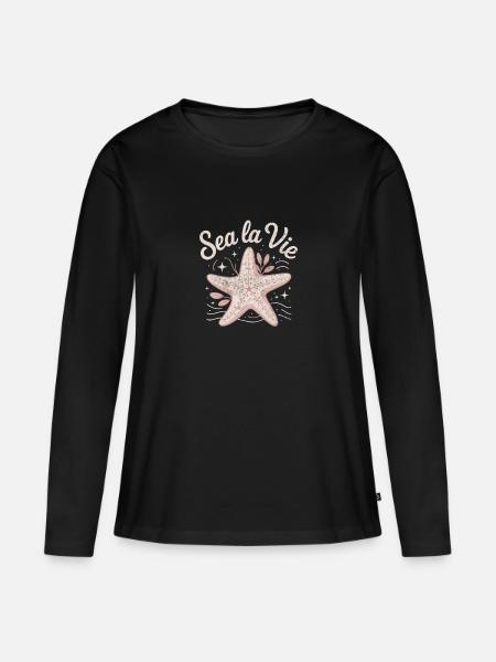 Sea La Vie Süßes Seestern Desing - Frauen Premium Bio Langarmshirt - Schwarz