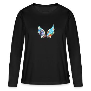 ailes d’ange, ailes, aquarelle, colorée, ailes d’ange - T-shirt manches longues Premium bio Femme - noir - Devant - Julia (174cm)