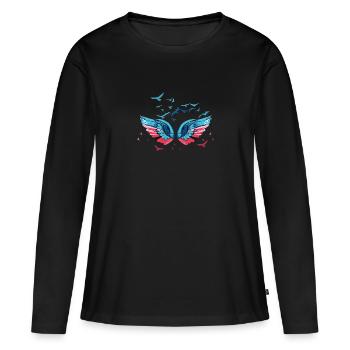 engelsflügel,flügel,angelwings,vogelschwarm,vögel - Frauen Premium Bio Langarmshirt - Schwarz - Vorne - Julia (174cm)