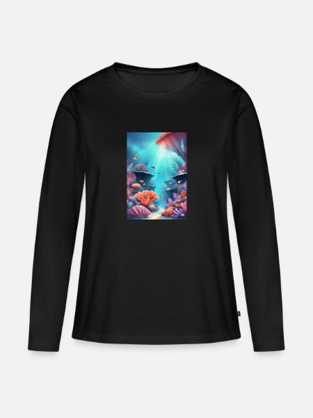Bunte Korallenriffe - Frauen Premium Bio Langarmshirt - Schwarz