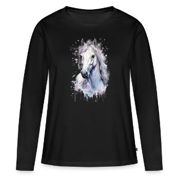 Cheval blanc - T-shirt manches longues Premium bio Femme - noir - Devant - Julia (174cm)
