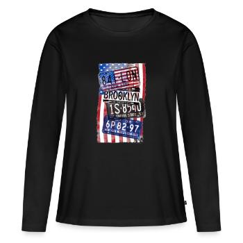 Plaques d'immatriculation américaines Don Etats-Unis - T-shirt manches longues Premium bio Femme - noir - Devant - Julia (174cm)