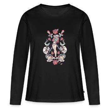 OLD TATTOO - T-shirt manches longues Premium bio Femme - noir - Devant - Julia (174cm)
