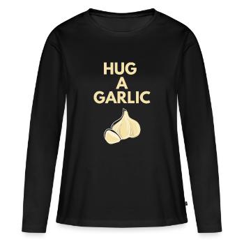 HUG A GARLIC - Women's Premium Organic Long Sleeve Shirt - black - Front - Julia (174cm)