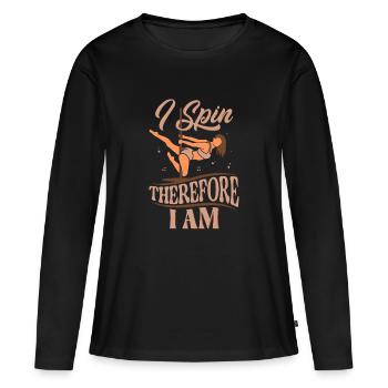 I spin therefore I am - Frauen Premium Bio Langarmshirt - Schwarz - Vorne - Julia (174cm)