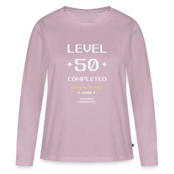 Niveau 50 Terminé.50 Cadeau d’anniversaire - T-shirt manches longues Premium bio Femme - rose poudré - Devant - Julia (174cm)