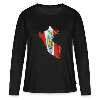 Drapeau du Pérou sur la carte du Pérou - T-shirt manches longues Premium bio Femme - noir - Devant - Julia (174cm)