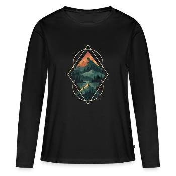 Geometrische Alpen Berge - Heilige Berggeometrie - Frauen Premium Bio Langarmshirt - Schwarz - Vorne - Julia (174cm)