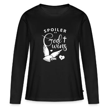 Spoiler : God Wins - Chrétiens foi Dieu Renard - T-shirt manches longues Premium bio Femme - noir - Devant - Julia (174cm)