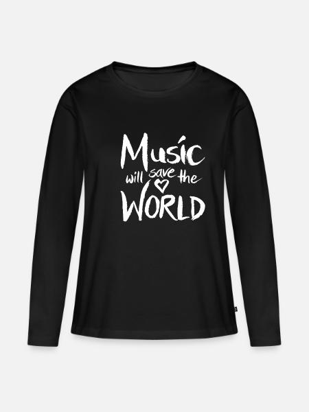 music will save the world weißer Schriftzug - Frauen Premium Bio Langarmshirt - Schwarz