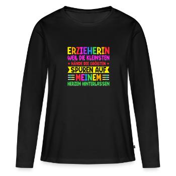 Erzieher Abschiedsgeschenk Kindergarten Herzen - Frauen Premium Bio Langarmshirt - Schwarz - Vorne - Julia (174cm)