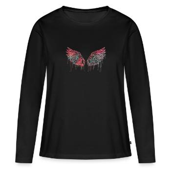 ailes d’ange, ailes, aquarelle, rouge, ailes d’ange - T-shirt manches longues Premium bio Femme - noir - Devant - Julia (174cm)