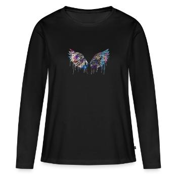 ailes d’ange, ailes, aquarelle, rouge, ailes d’ange - T-shirt manches longues Premium bio Femme - noir - Devant - Julia (174cm)