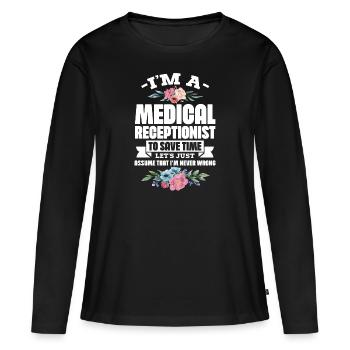 Préposé à la réception médicale - Medical Joke Hospital - T-shirt manches longues Premium bio Femme - noir - Devant - Julia (174cm)