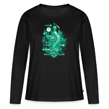 Steampunk steam engine with clockwork and technology - Women's Premium Organic Long Sleeve Shirt - black - Front - Julia (174cm)