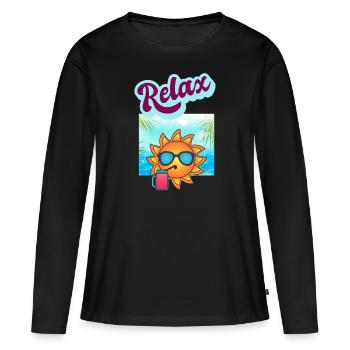 DETENTE RELAXATION - T-shirt manches longues Premium bio Femme - noir - Devant - Julia (174cm)