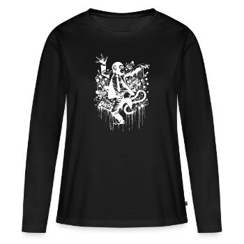 Singe dansant | Naïf et heureux - T-shirt manches longues Premium bio Femme - noir - Devant - Julia (174cm)