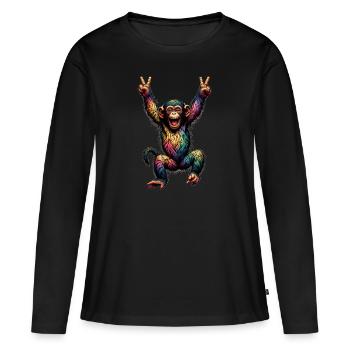 Regenbogen Affe Regenbogenfahne Rainbowcore - Frauen Premium Bio Langarmshirt - Schwarz - Vorne - Julia (174cm)