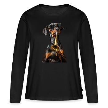 Doberman Pinscher Trumpet - Women's Premium Organic Long Sleeve Shirt - black - Front - Julia (174cm)