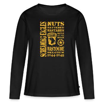 AVM Bastogne NUTS Battle Bulge Bâtards battus - T-shirt manches longues Premium bio Femme - noir - Devant - Julia (174cm)