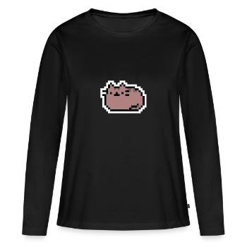 Chaton - Chat - CAT - Pixel - Pixelart - T-shirt manches longues Premium bio Femme - noir - Devant - Julia (174cm)