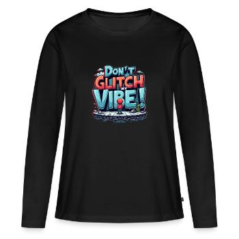 Don’t Glitch my Vibe - Graffiti de jeux rétro - T-shirt manches longues Premium bio Femme - noir - Devant - Julia (174cm)