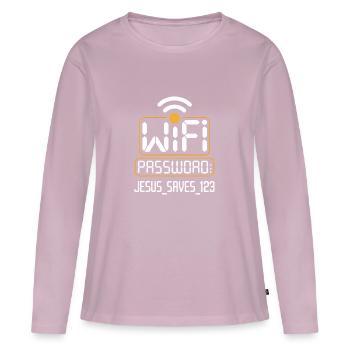 Fraternité chrétienne : Jesus_Saves_123 - T-shirt manches longues Premium bio Femme - rose poudré - Devant - Julia (174cm)