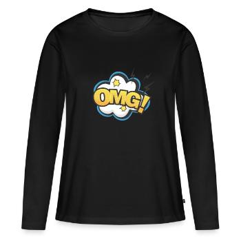 Bulle de dialogue omg éclair - T-shirt manches longues Premium bio Femme - noir - Devant - Julia (174cm)