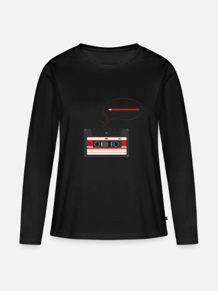 KASSETTE, BAND, BLEISTIFT - Frauen Premium Bio Langarmshirt - Schwarz