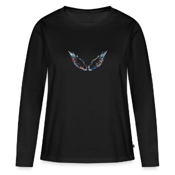 ailes d’ange, ailes, aquarelle, rouge, ailes d’ange - T-shirt manches longues Premium bio Femme - noir - Devant - Julia (174cm)
