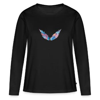ailes d’ange, ailes, aquarelle, rouge, ailes d’ange - T-shirt manches longues Premium bio Femme - noir - Devant - Julia (174cm)
