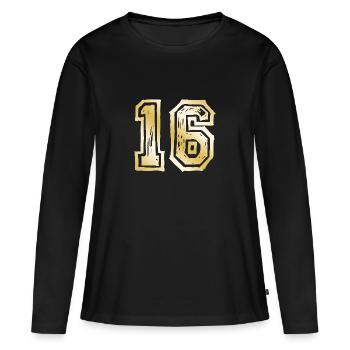16 Nombre d’or - T-shirt manches longues Premium bio Femme - noir - Devant - Julia (174cm)