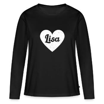 Lisa Prénom Idée Cadeau Coeur Amour J’aime Lisa - T-shirt manches longues Premium bio Femme - noir - Devant - Julia (174cm)