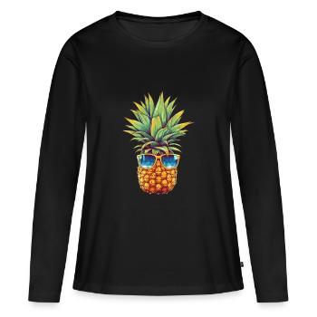 Ananas avec lunettes de soleil: fraîcheur estivale - T-shirt manches longues Premium bio Femme - noir - Devant - Julia (174cm)