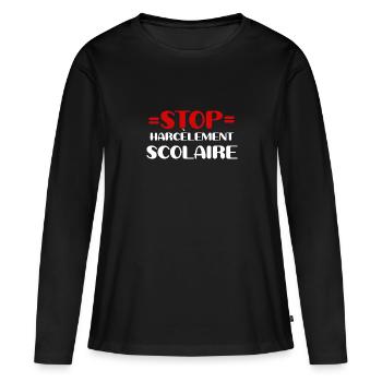 Stop Harcèlement Scolaire - T-shirt manches longues Premium bio Femme - noir - Devant - Julia (174cm)
