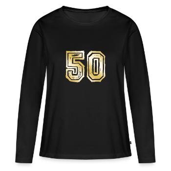 50 Nombre d’or - T-shirt manches longues Premium bio Femme - noir - Devant - Julia (174cm)