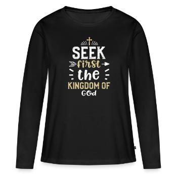 Seek first the kingdom of God - Women's Premium Organic Long Sleeve Shirt - black - Front - Julia (174cm)