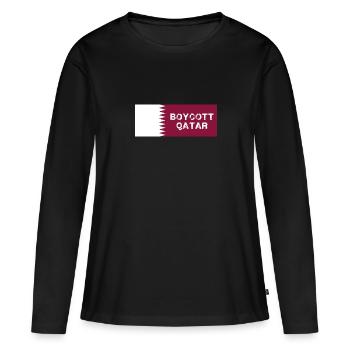 Boycott Qatar, Qatar, Drapeau, Coupe du Monde - T-shirt manches longues Premium bio Femme - noir - Devant - Julia (174cm)