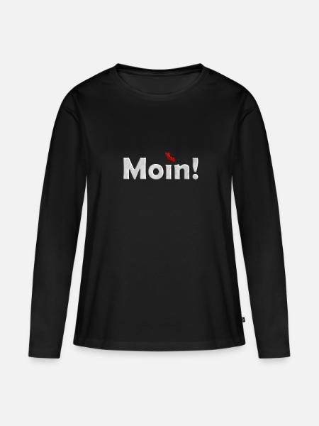 Moin Drache in weiß und rot - Frauen Premium Bio Langarmshirt - Schwarz