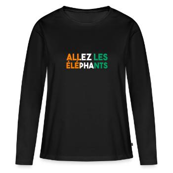 Maillot Foot Côte D'ivoire 2024 Supporter Football - T-shirt manches longues Premium bio Femme - noir - Devant - Julia (174cm)