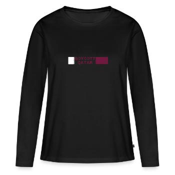 Boycott Qatar, Qatar, Drapeau, Coupe du Monde - T-shirt manches longues Premium bio Femme - noir - Devant - Julia (174cm)