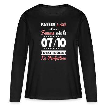 Anniversaire - Née 7 Octobre Frôler perfection - T-shirt manches longues Premium bio Femme - noir - Devant - Julia (174cm)