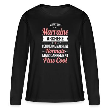 Marraine archère comme marraine normale plus cool - T-shirt manches longues Premium bio Femme - noir - Devant - Julia (174cm)